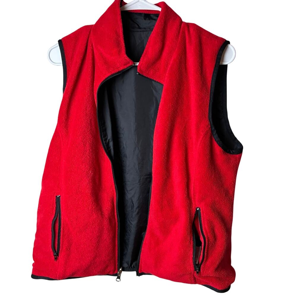 Lavon Reversible Fleece Vest Medium Red Black Pockets Full Zip Gorpcore Russia